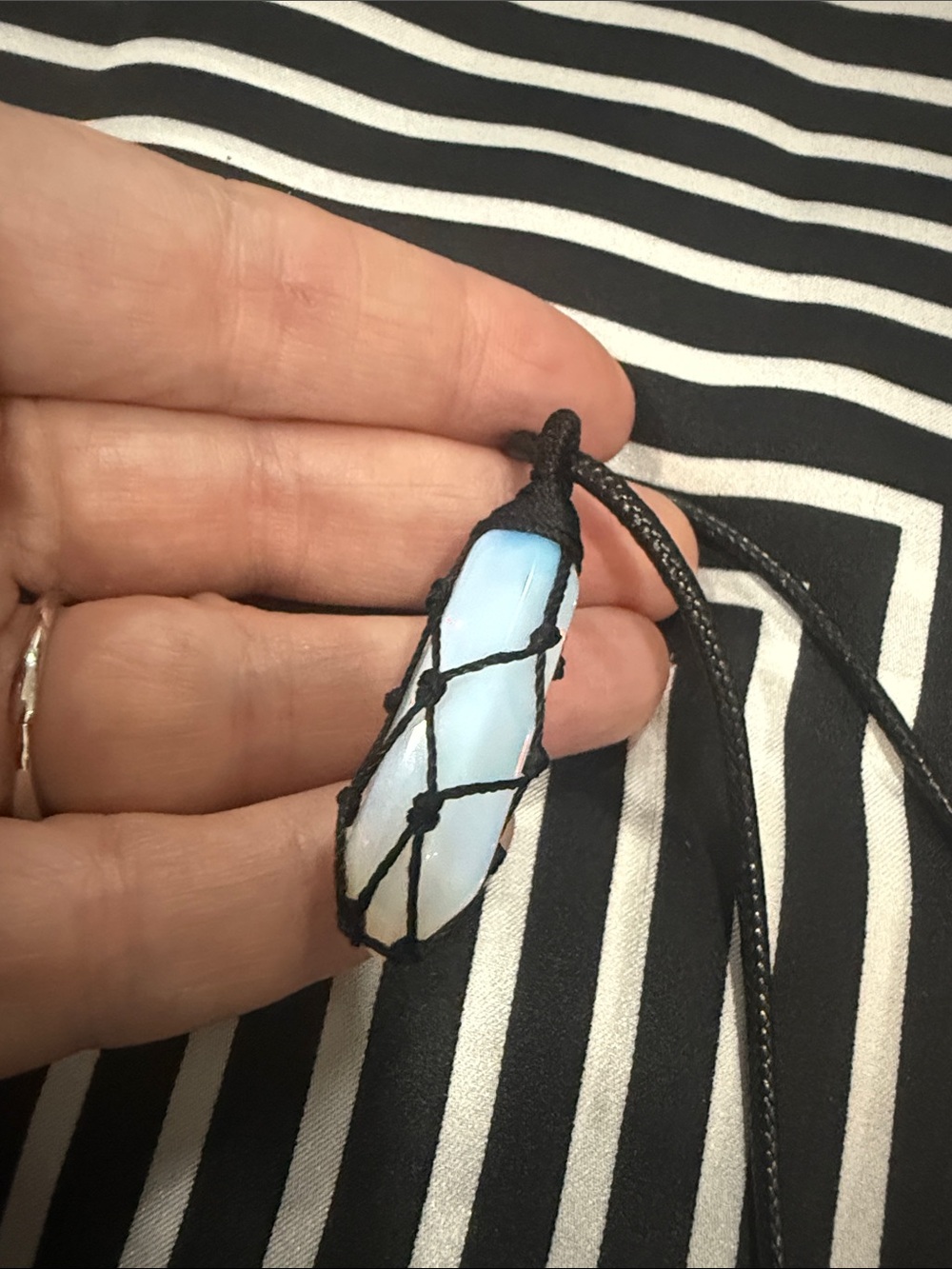 Black Cord Necklace with opal stone Pendant
